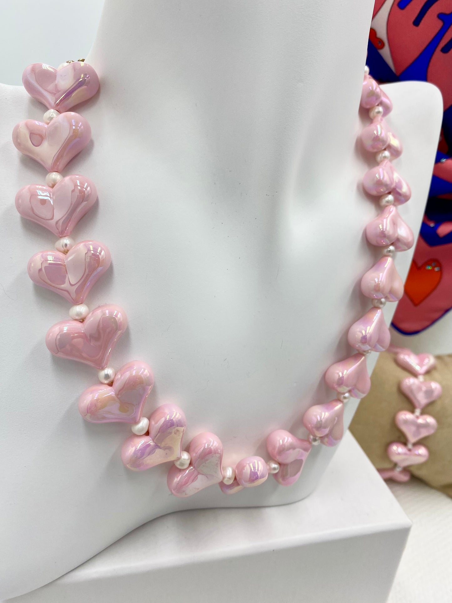 Collier « cœur rose tendre »