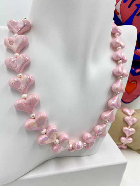 Collier « cœur rose tendre »