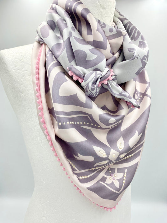 Foulard en soie gris/rose