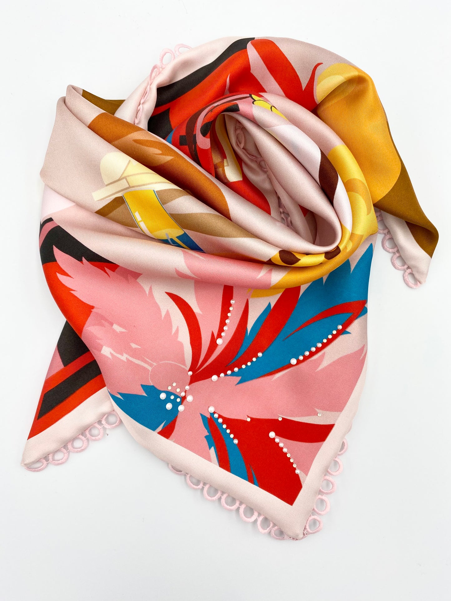 Foulard en soie « Petit Mnj » rouge/rose .