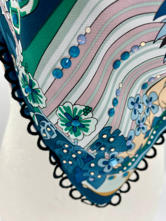 Foulard en soie vert/rose