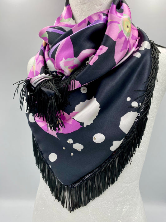 Foulard en soie noir/fushia