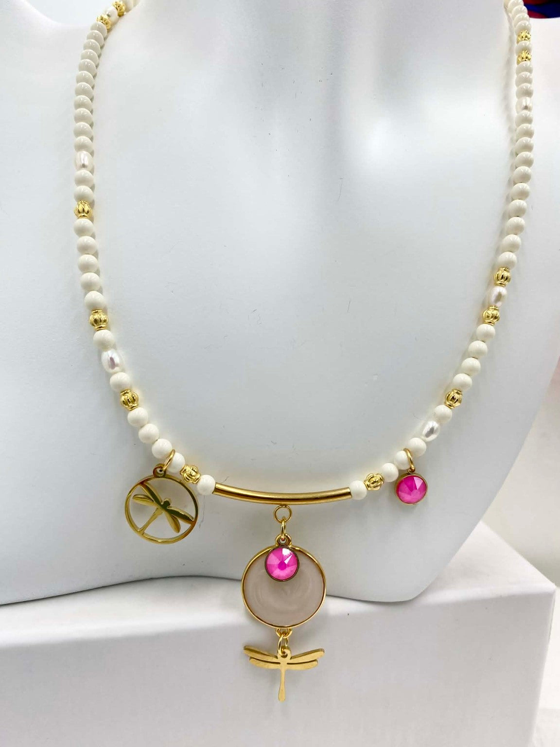 Collier papilles « rose fluo »