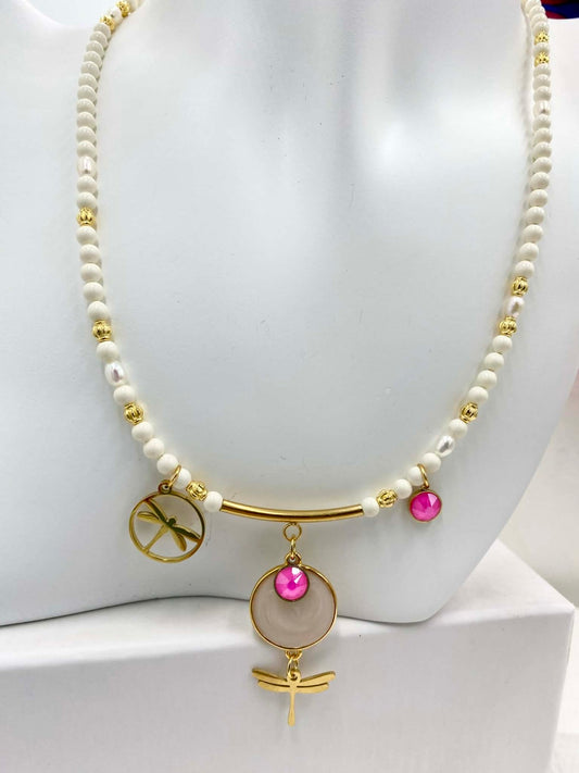 Collier papilles « rose fluo »