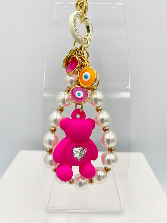 Bijoux de sac « ours rose fluo »