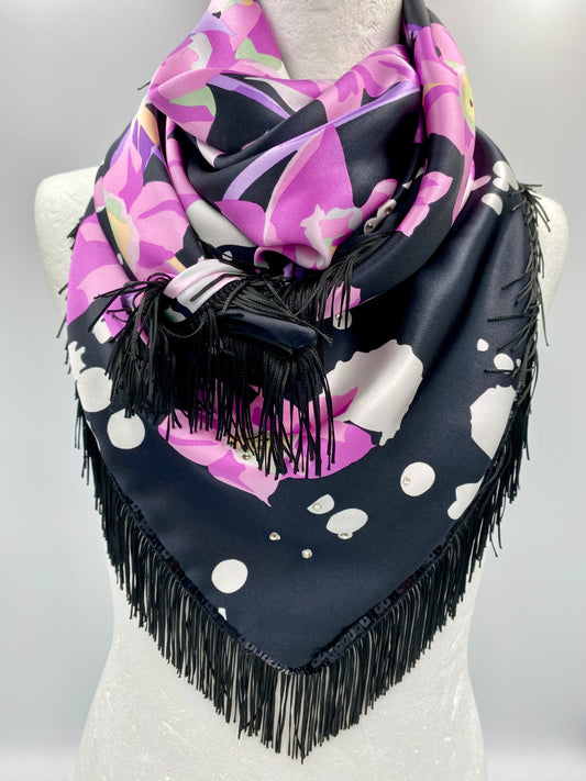 Foulard en soie noir/fushia
