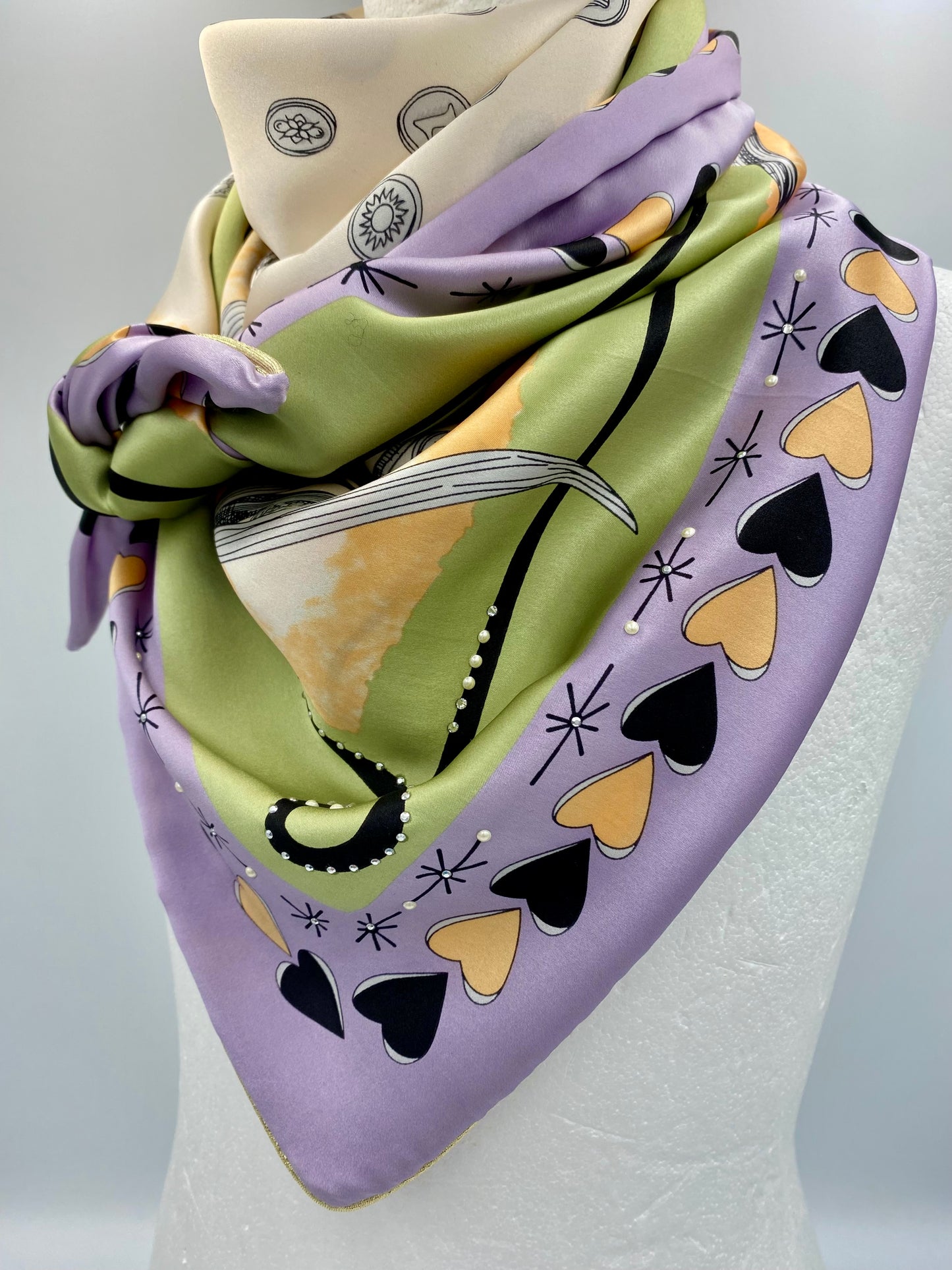 Foulard en soie olive/parme
