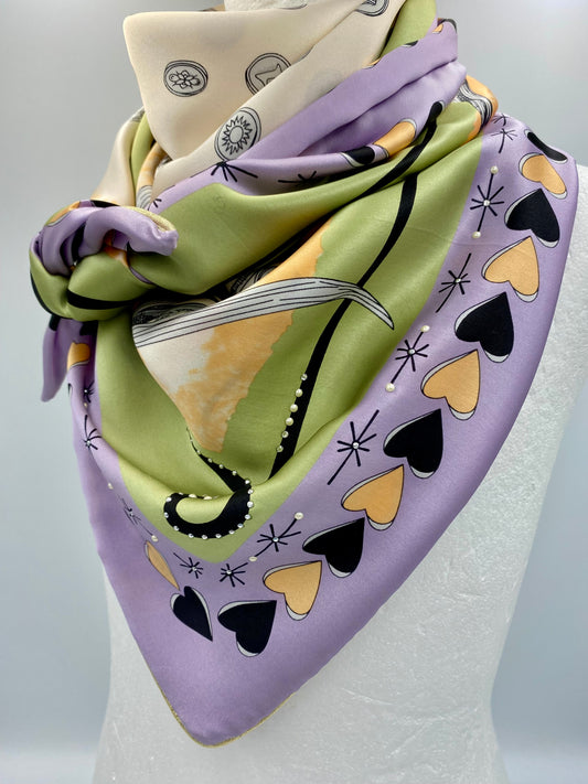 Foulard en soie olive/parme