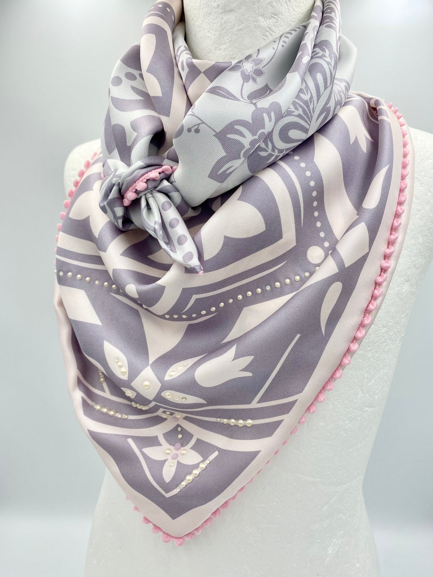 Foulard en soie gris/rose