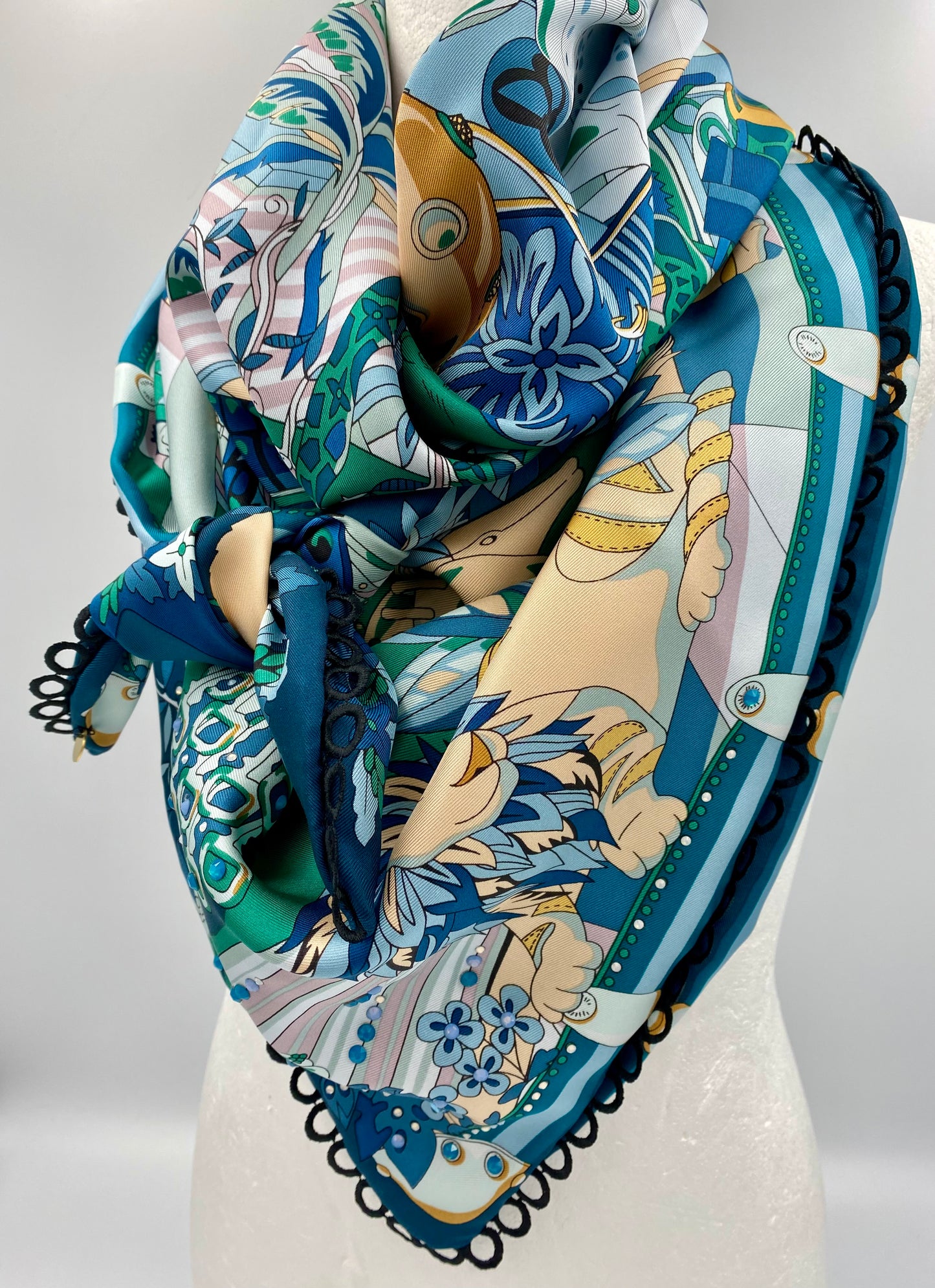 Foulard en soie vert/rose