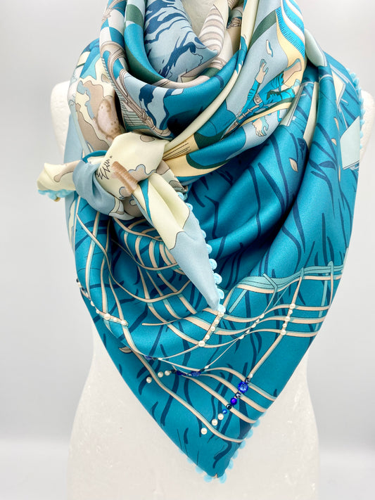Foulard en soie bleu canard /01