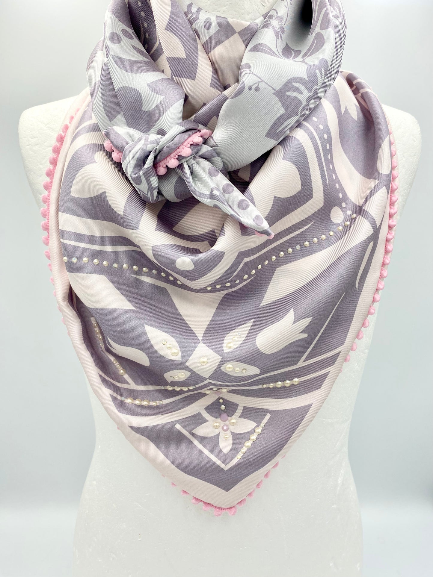 Foulard en soie gris/rose