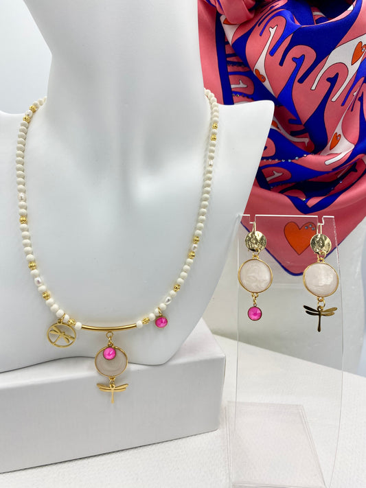 Collier papilles « rose fluo »