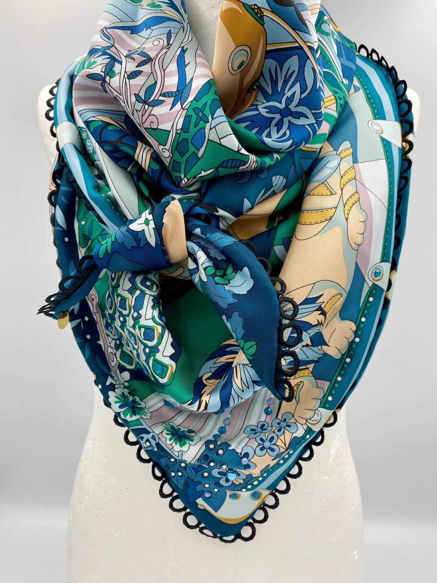 Foulard en soie vert/rose