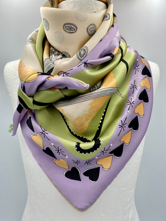 Foulard en soie olive/parme