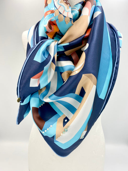 Foulard en soie bleu marine/01