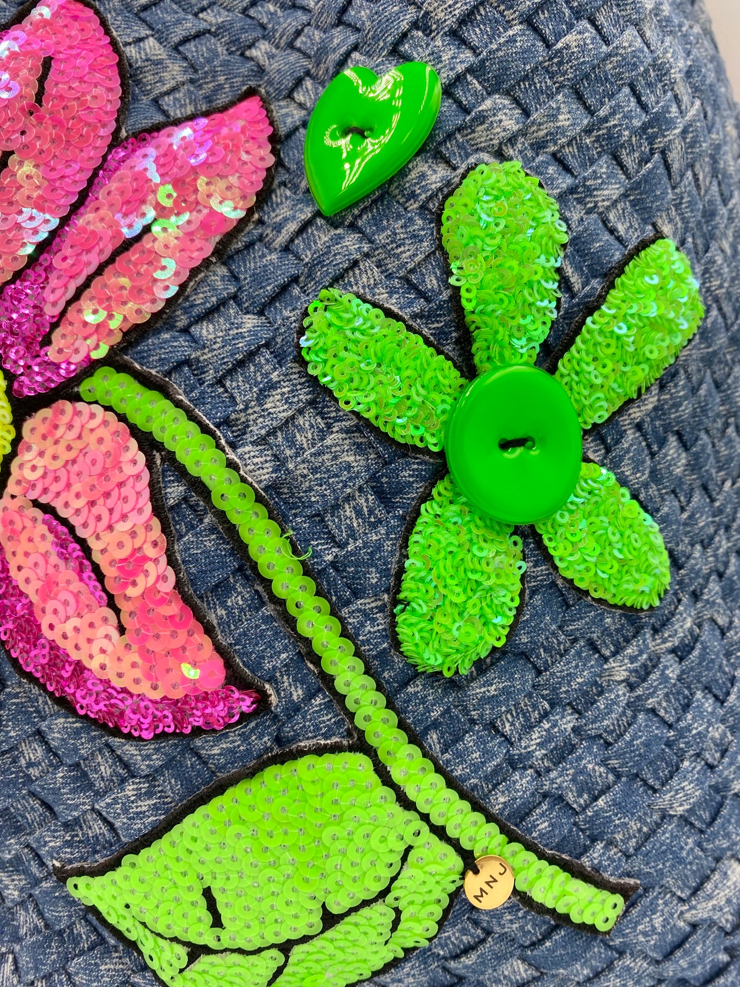 Sac en Denim «marguerite rose fluo » .