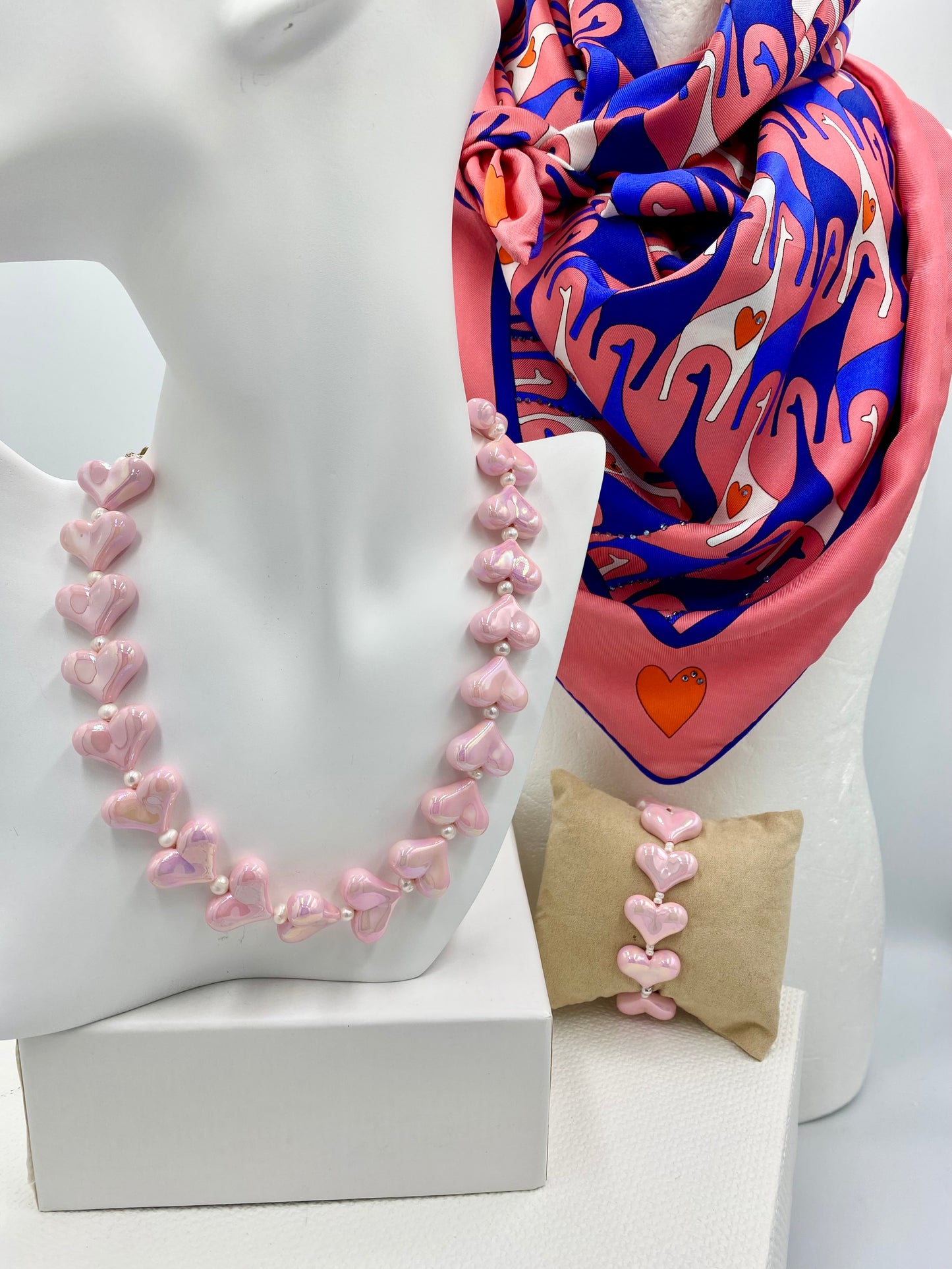 Collier « cœur rose tendre »
