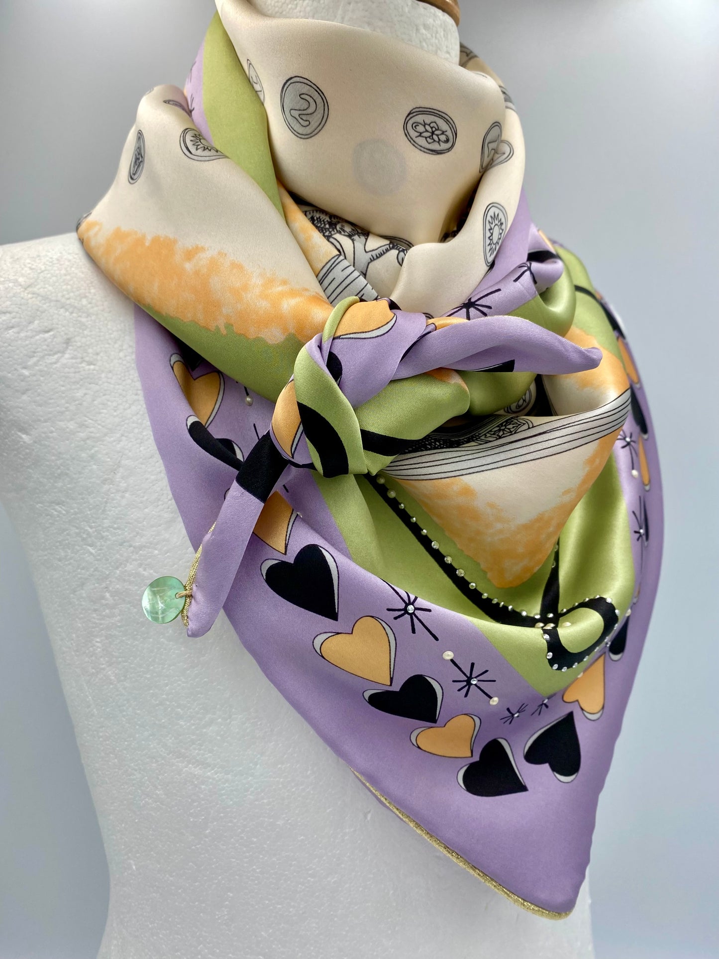 Foulard en soie olive/parme
