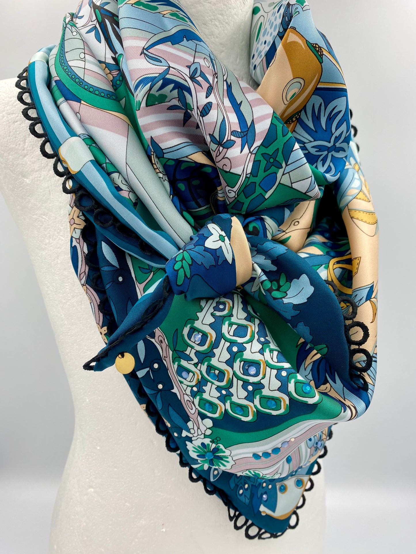 Foulard en soie vert/rose